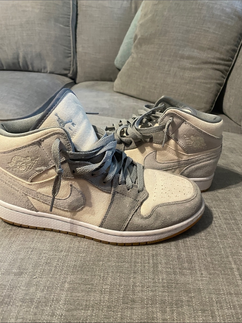 Nike Air Jordan 1 Mid Gray & Cream Suede Sneakers